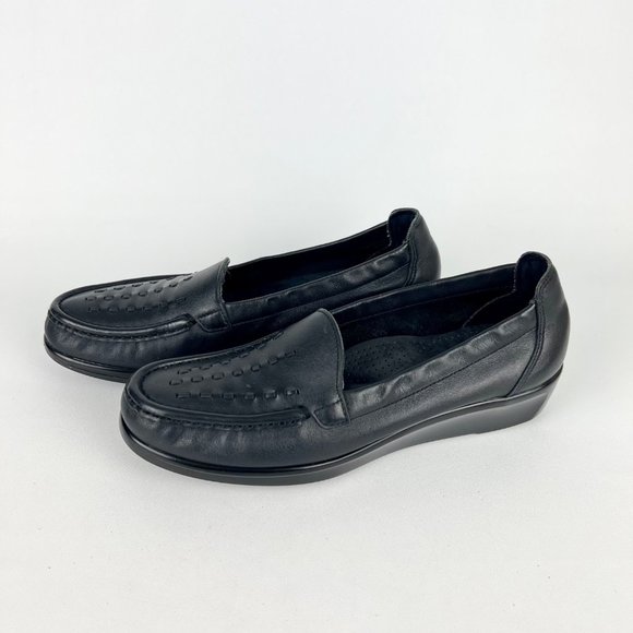 SAS Womens Weave Black Leather Slip On Loafer Comfort Shoes size 8.5S Slim - Picture 3 of 16